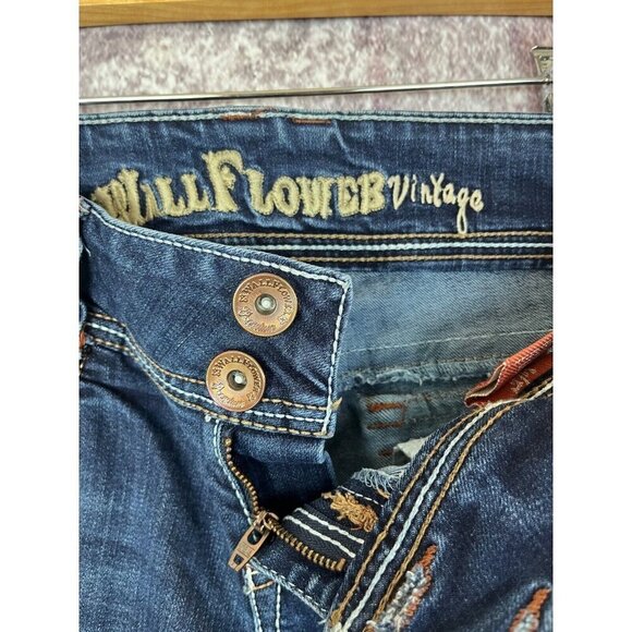 Wallflower Jeans Womens 1 Blue Flared Low Rise Embroidered Y2k Boho Angel Wings - Picture 12 of 14